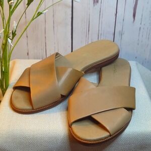 Splendid Womens Tan Taupe Slide Sandals Leather Peep Toe Crossover Narrow Size 6